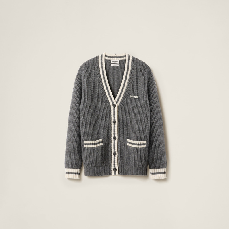 Ribbed knit wool and cashmere cardigan 1