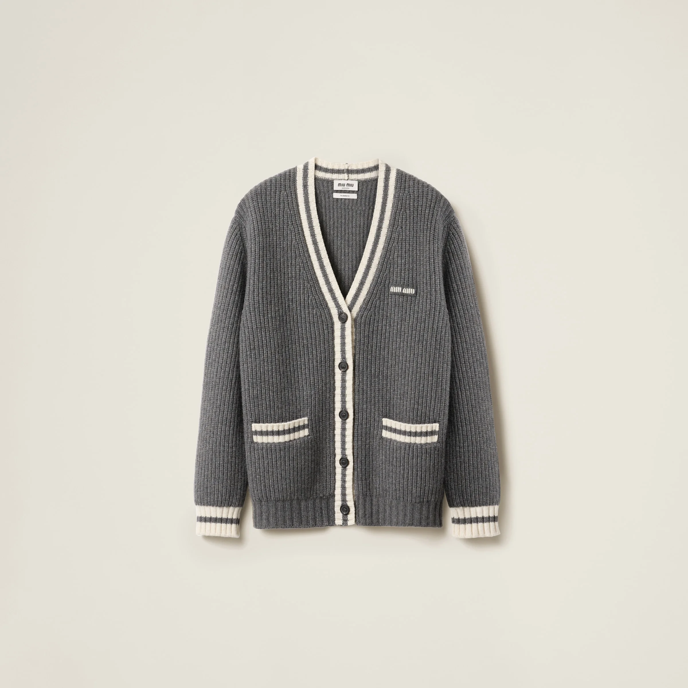 Ribbed knit wool and cashmere cardigan - 1