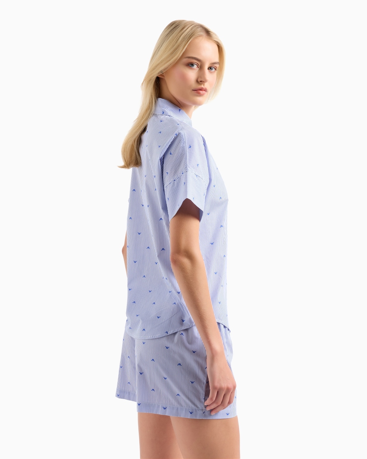 PYJAMA SHIRT AND SHORTS WITH STRIPED MOTIF AND ALL-OVER EAGLE LOGO - 3
