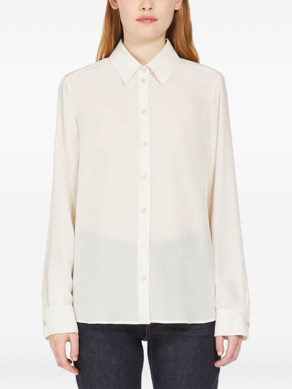 point-collar gathered-cuff shirt - 2