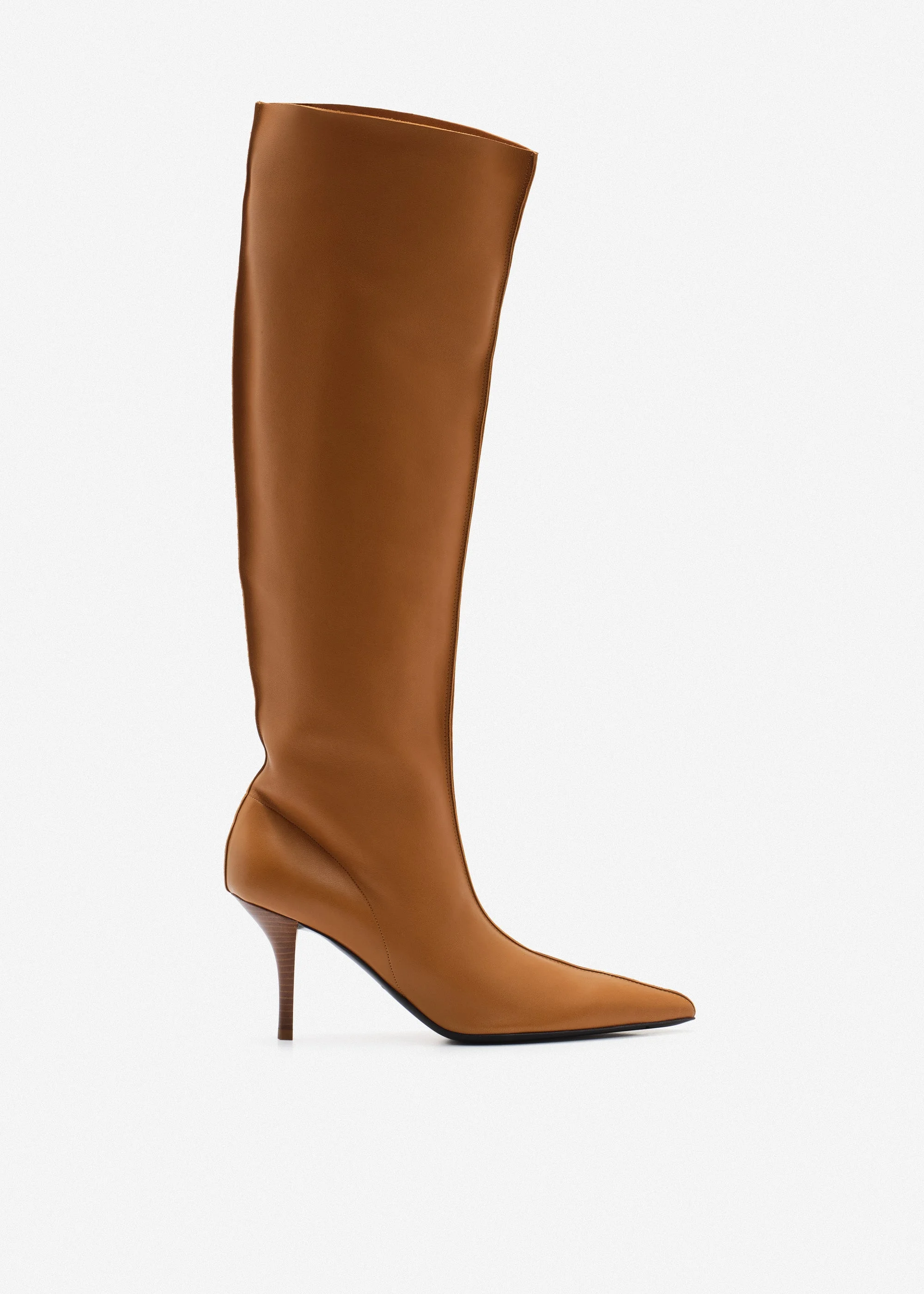 High-heel leather boots in carmel - 1