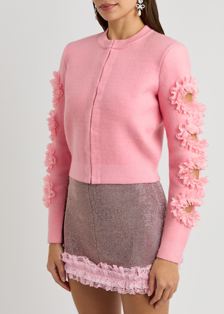 Self-portrait X Christopher Kane Lace-trimmed Cut-out Cardigan - 2