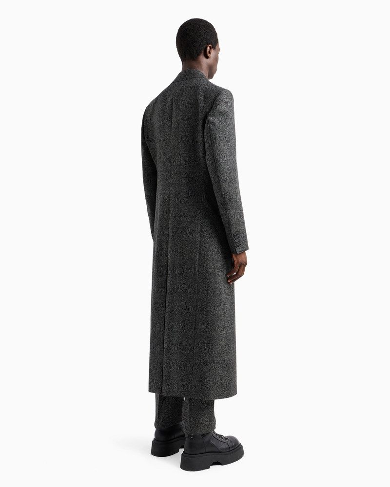 Long double-breasted coat in a compact grisaille of heavy mouliné wool 3