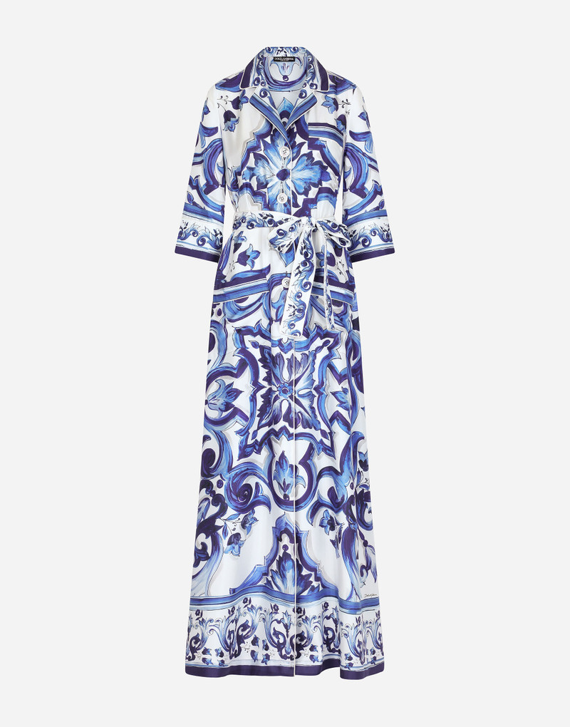 Long majolica-print twill shirt dress 1