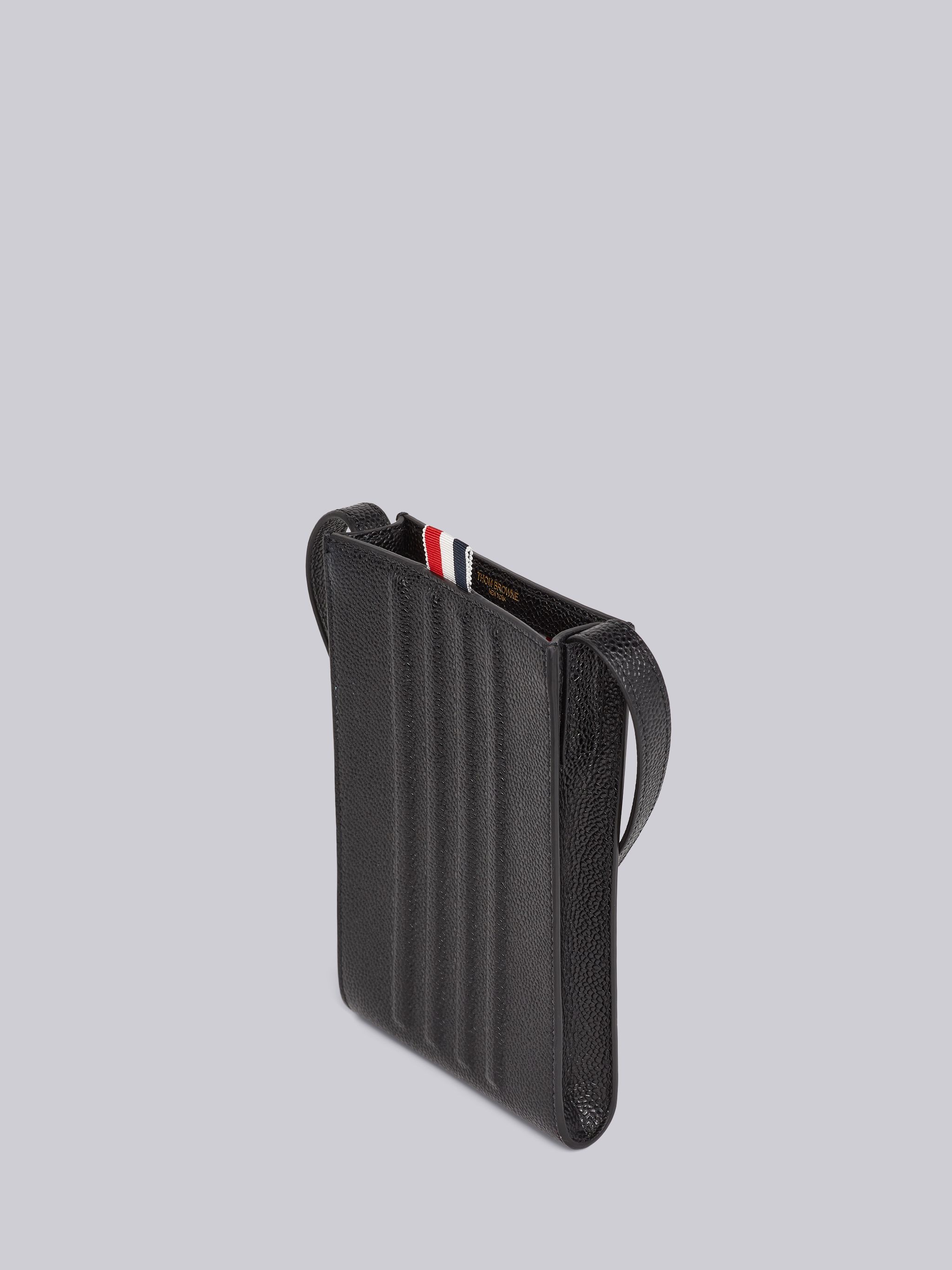 Black Pebble Grain Leather Debossed 4-Bar Crossbody Phone Holder - 4