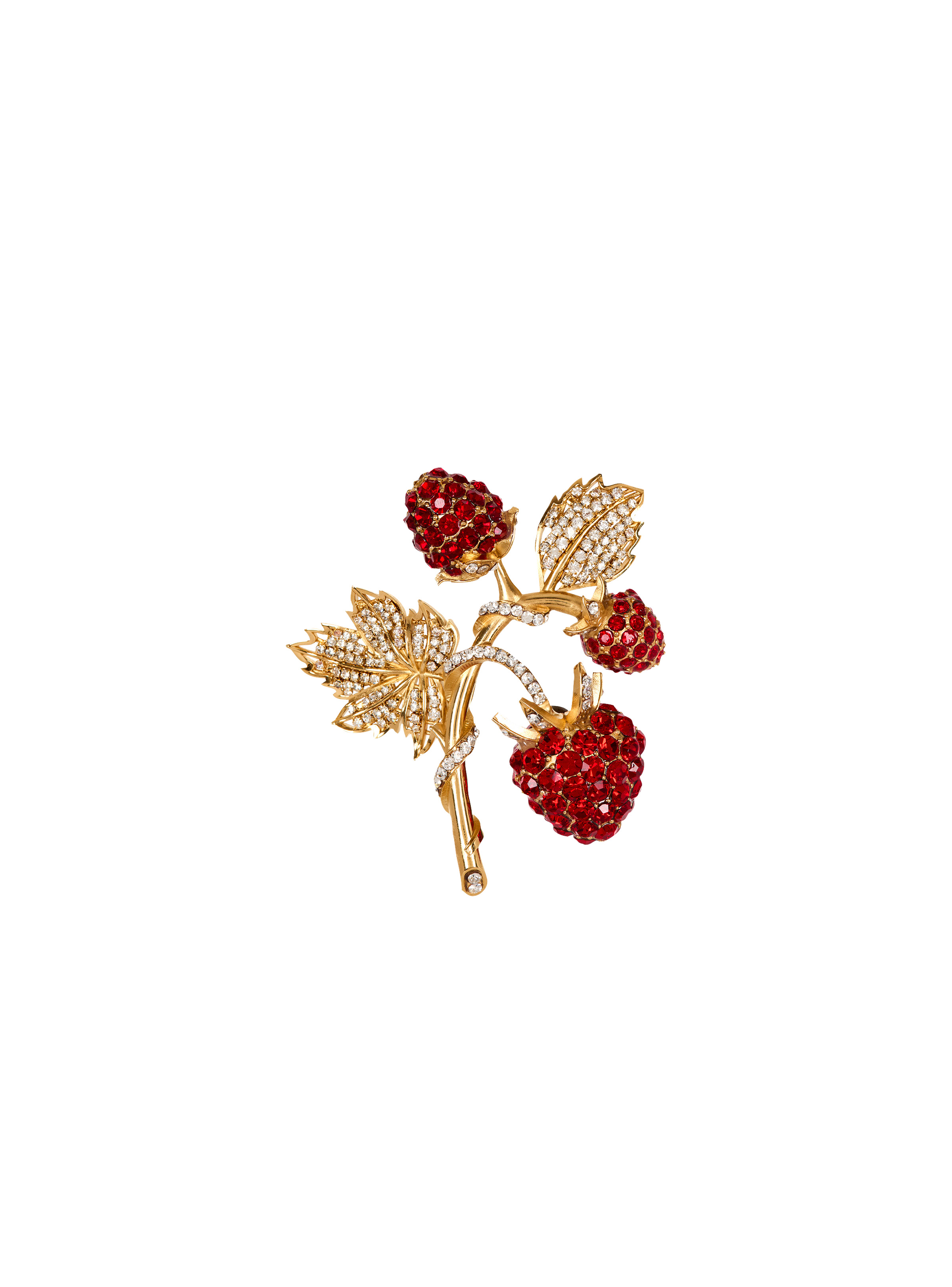 Strawberry brooch in brass and rhinestones - 1