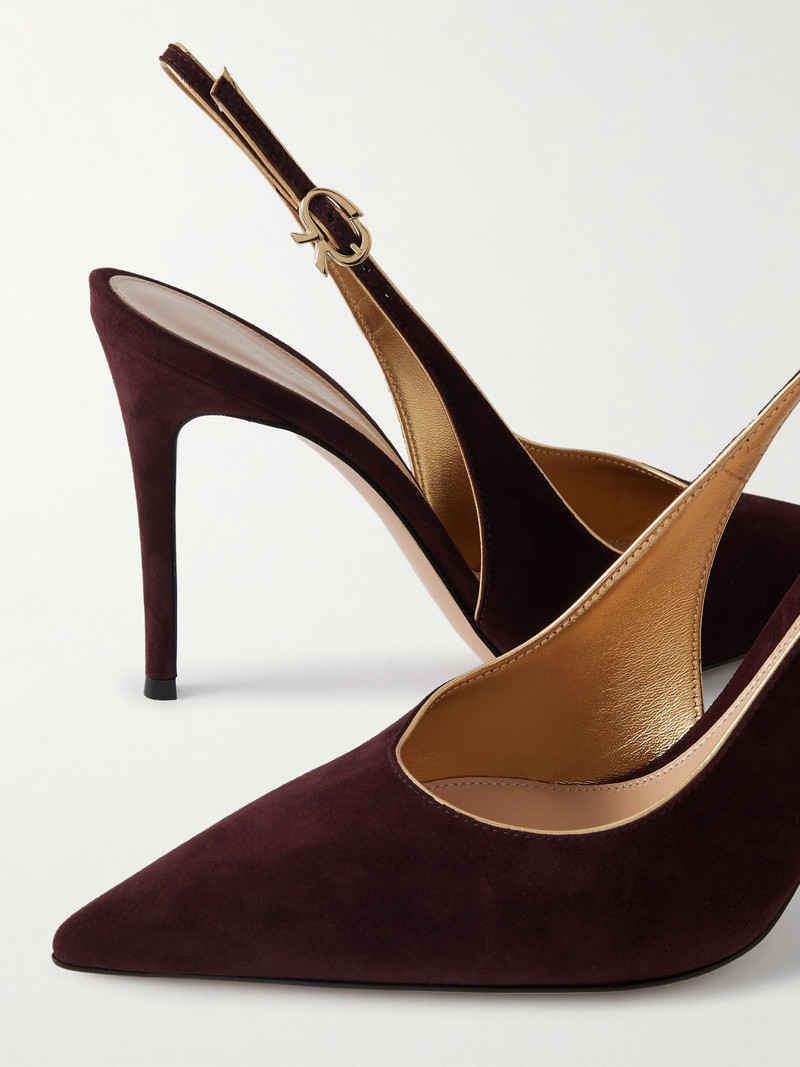 95 Metallic Leather-trimmed Suede Slingback Pumps 4