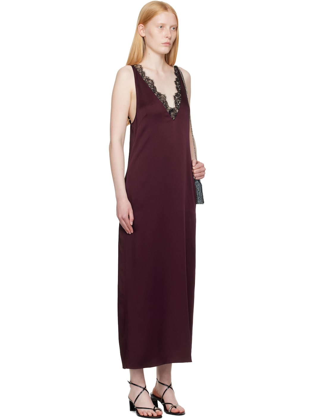 Burgundy Satin Slip Maxi Dress - 2