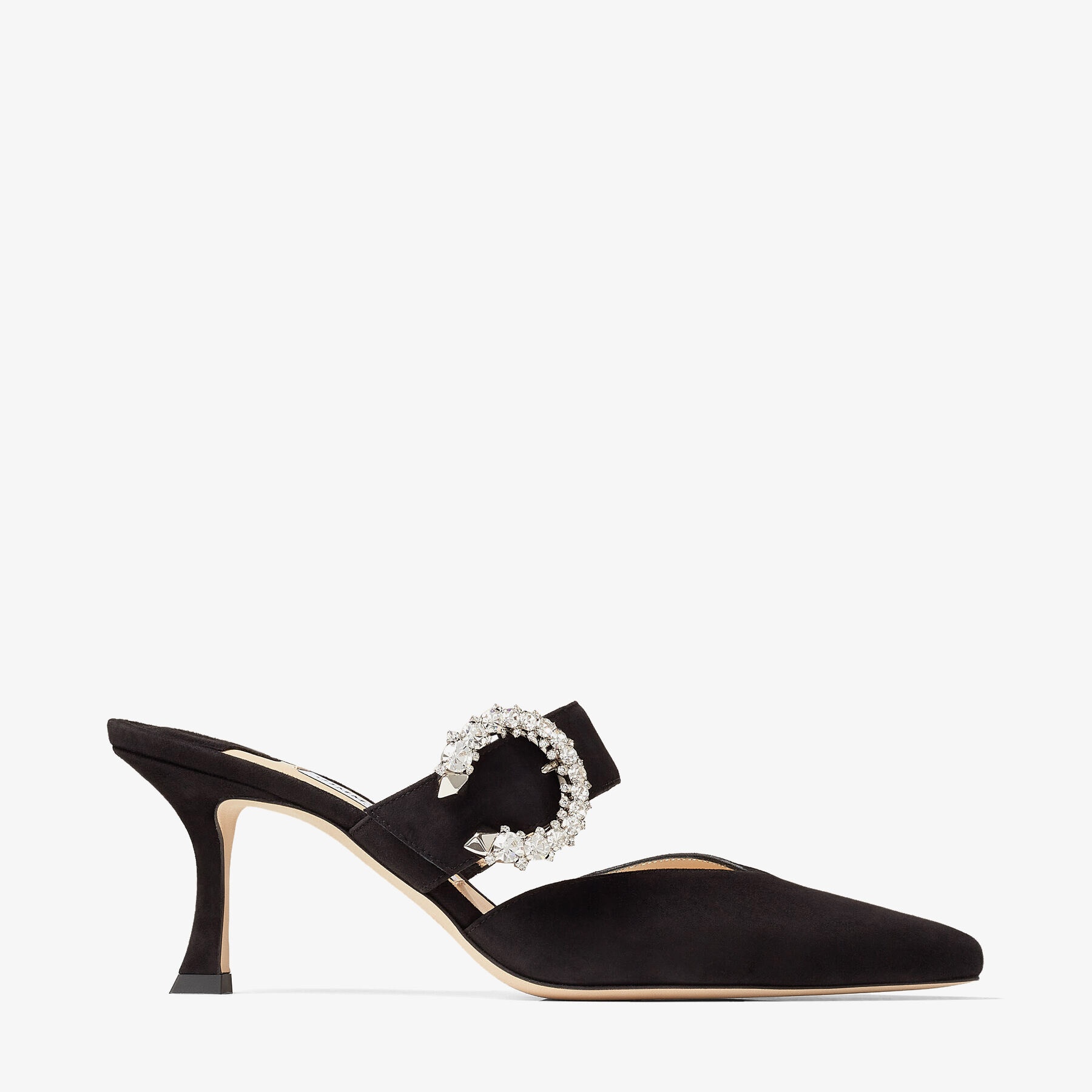 Marta 70
Black Suede Mules with Crystal Buckle - 1