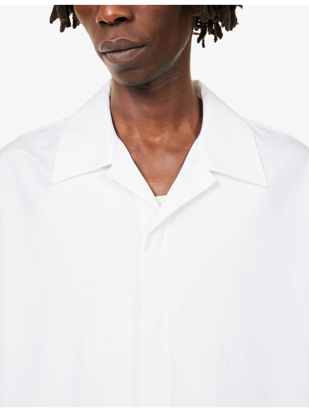 Monogram-Embroidery Short-Sleeves Cotton-Poplin Shirt - 5