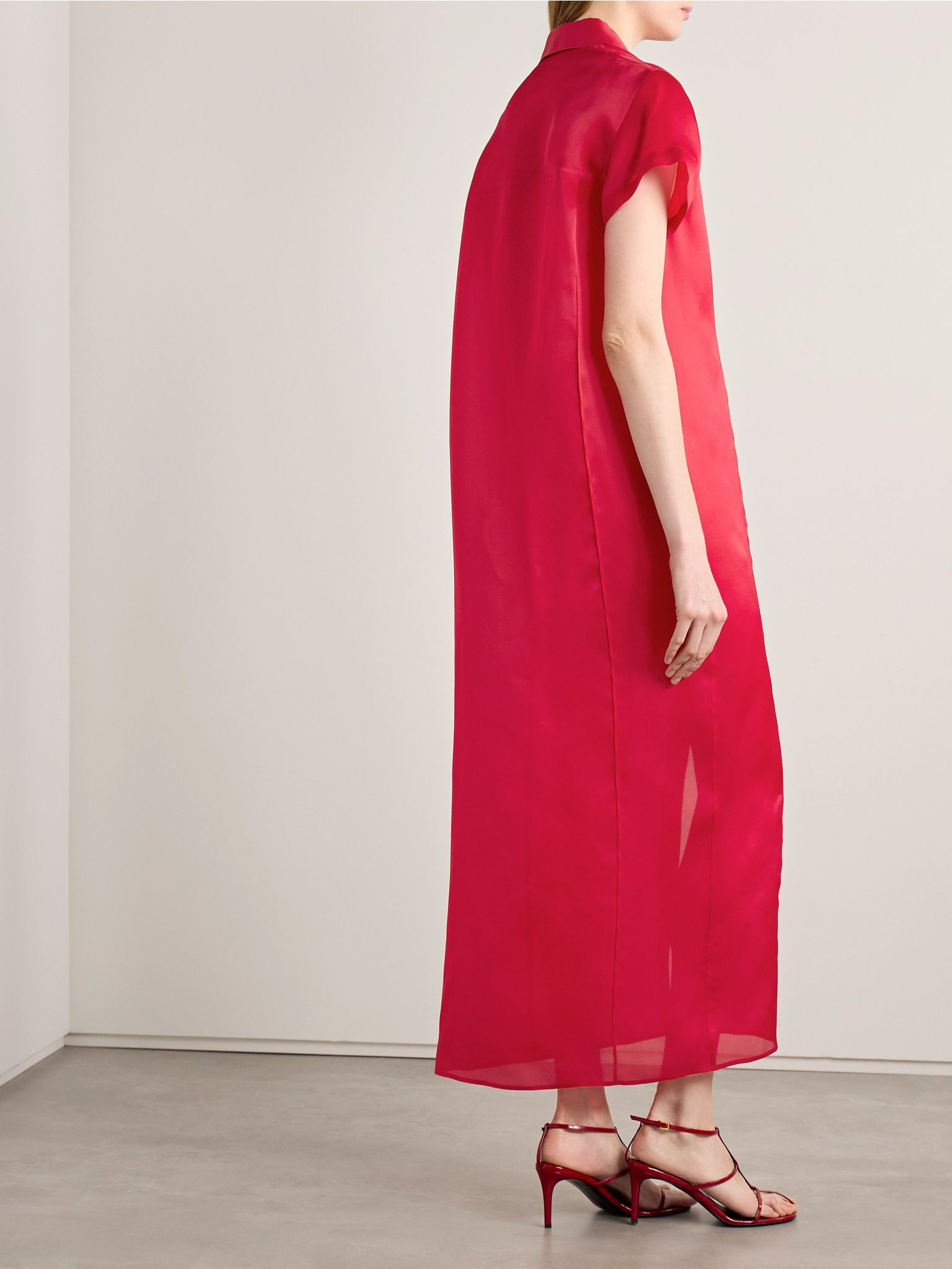 Effy silk and cotton-blend organza midi shirt dress Red - 3
