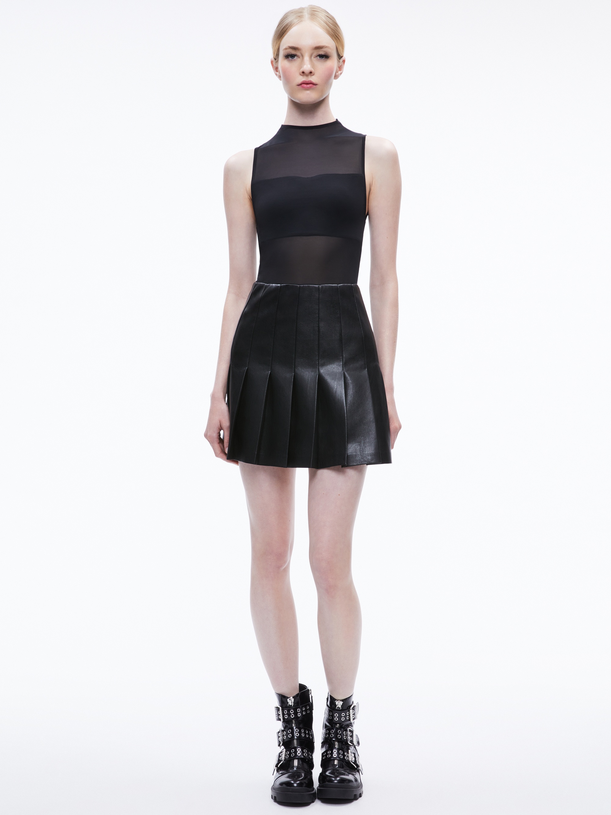 CHARA VEGAN LEATHER PLEATED MINI DRESS - 6