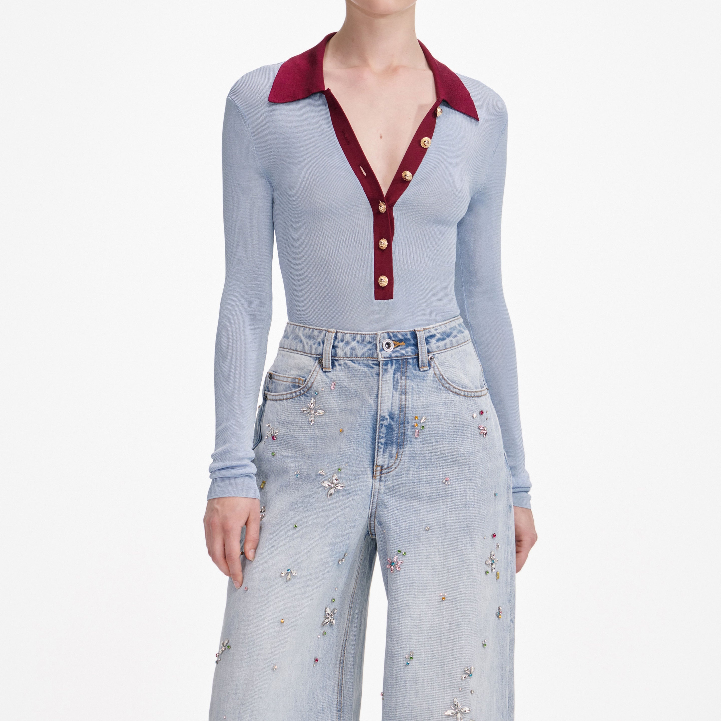 Blue Viscose Knit Bodysuit - 4