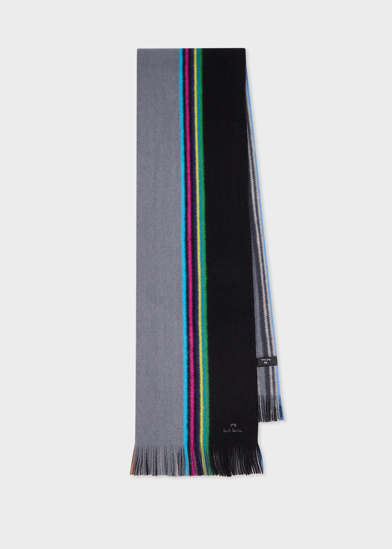 Black Reversible 'Sports Stripe' Scarf 1