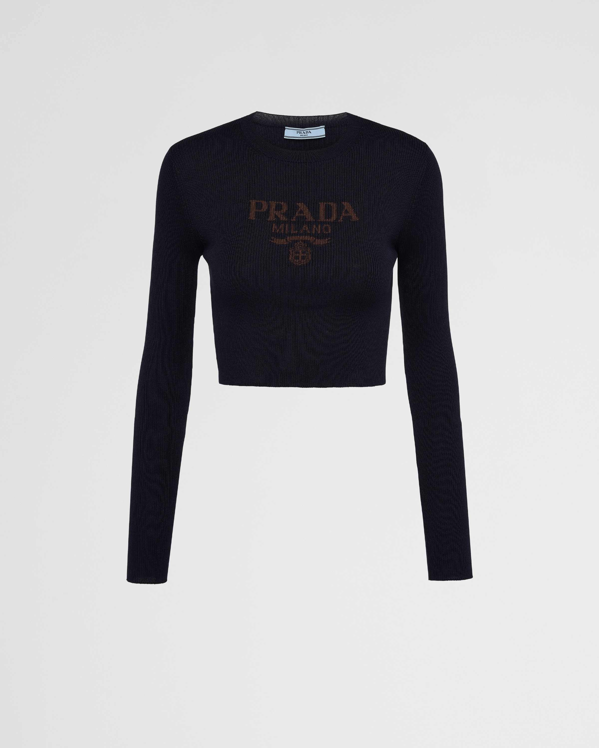 Cropped silk sweater with logo - 1