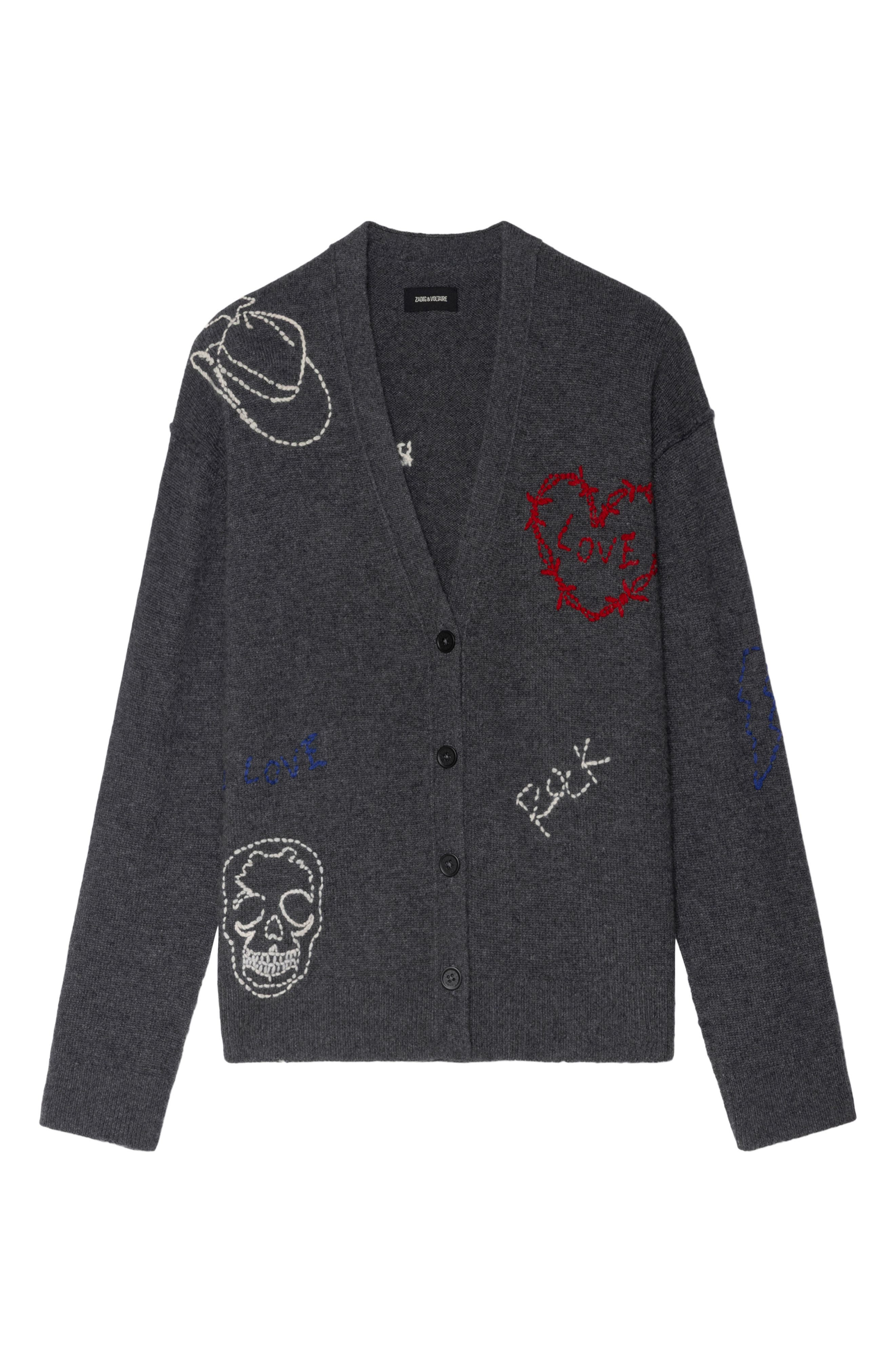 Zadig & Voltaire Mirkaz West Graph Embroidered Cashmere Cardigan in Anthracite at Nordstrom - 5