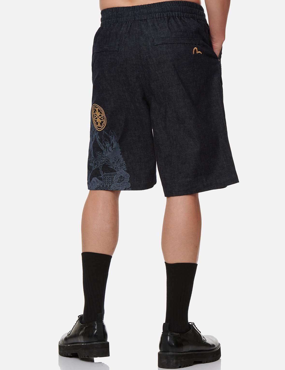 LANDSCAPE MOTIF DENIM SHORTS - 4