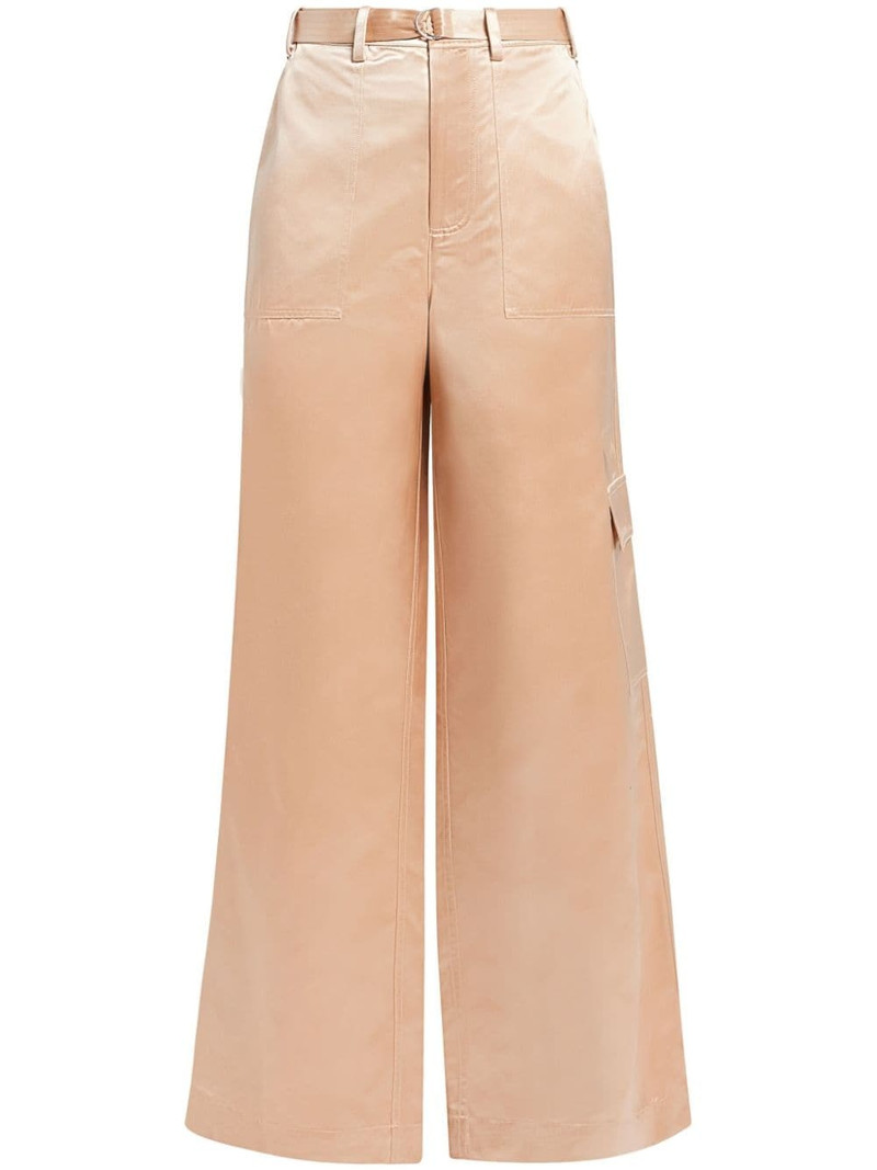 belted satin-finish palazzo pants 1