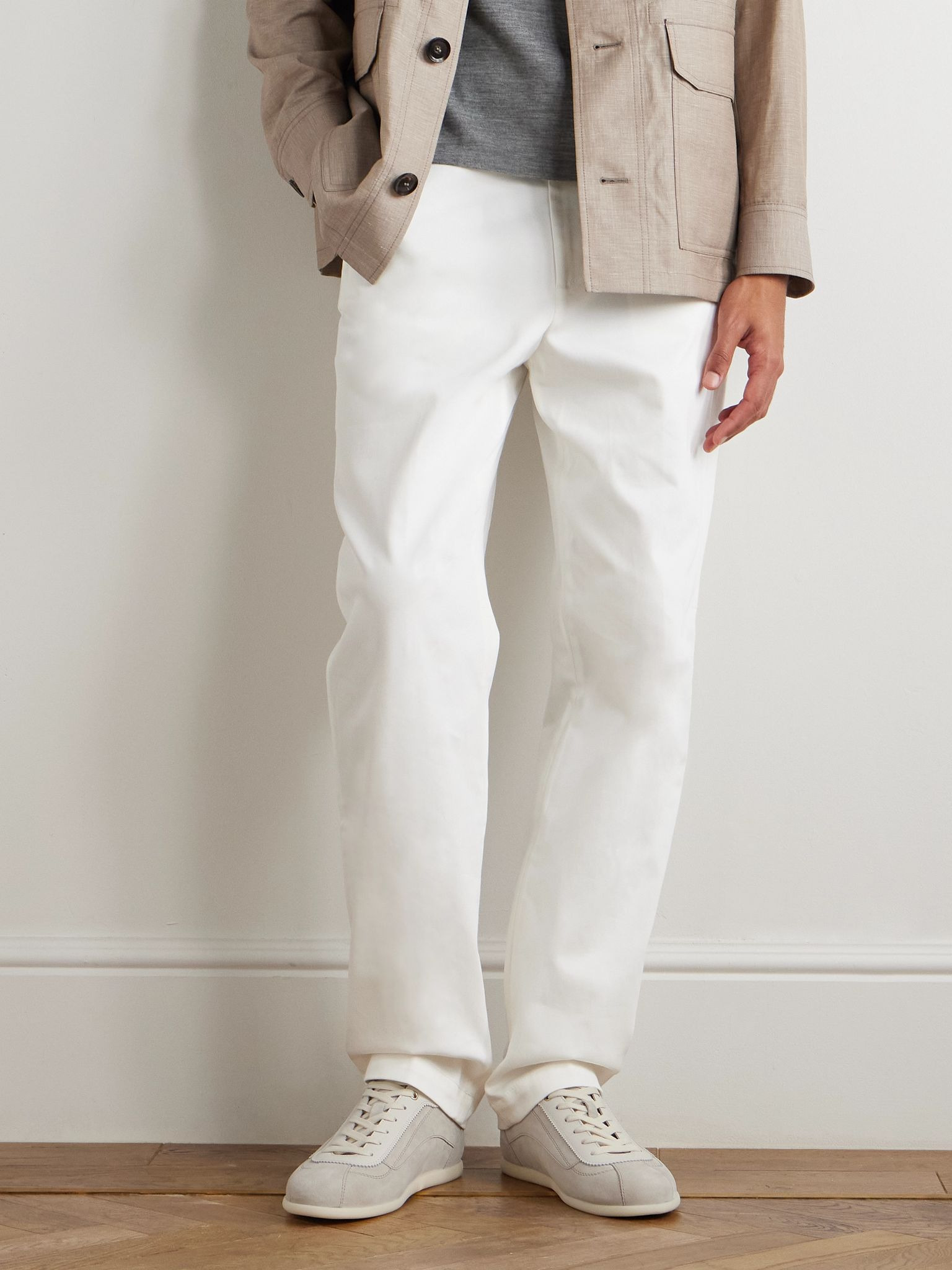 Leather-Trimmed Suede Sneakers White - 2
