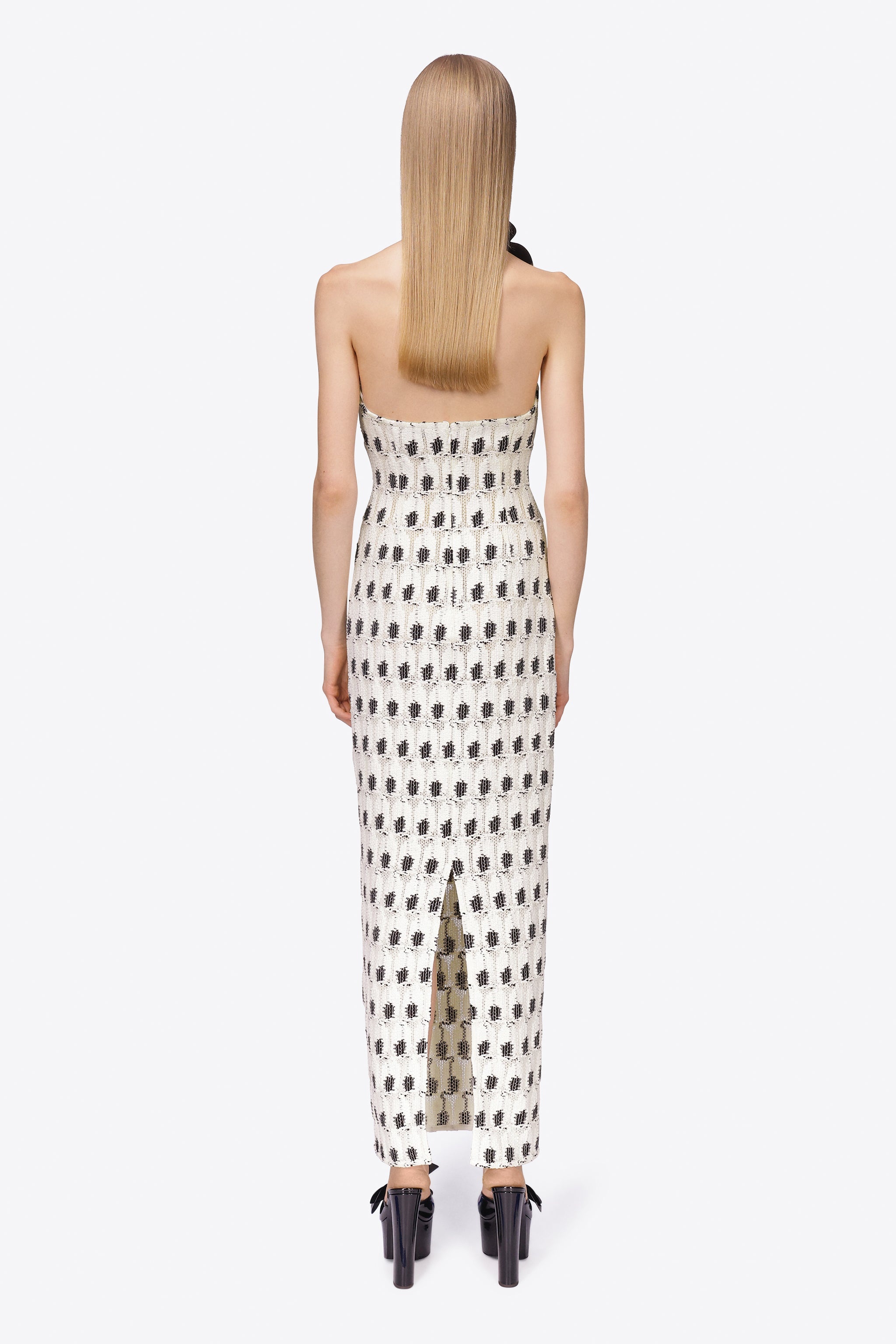 CROCHET EYE HALTER MIDI DRESS - 5