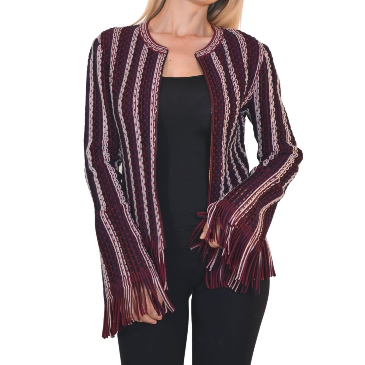 Seamed Knit Moto Fringe Jacket - 5