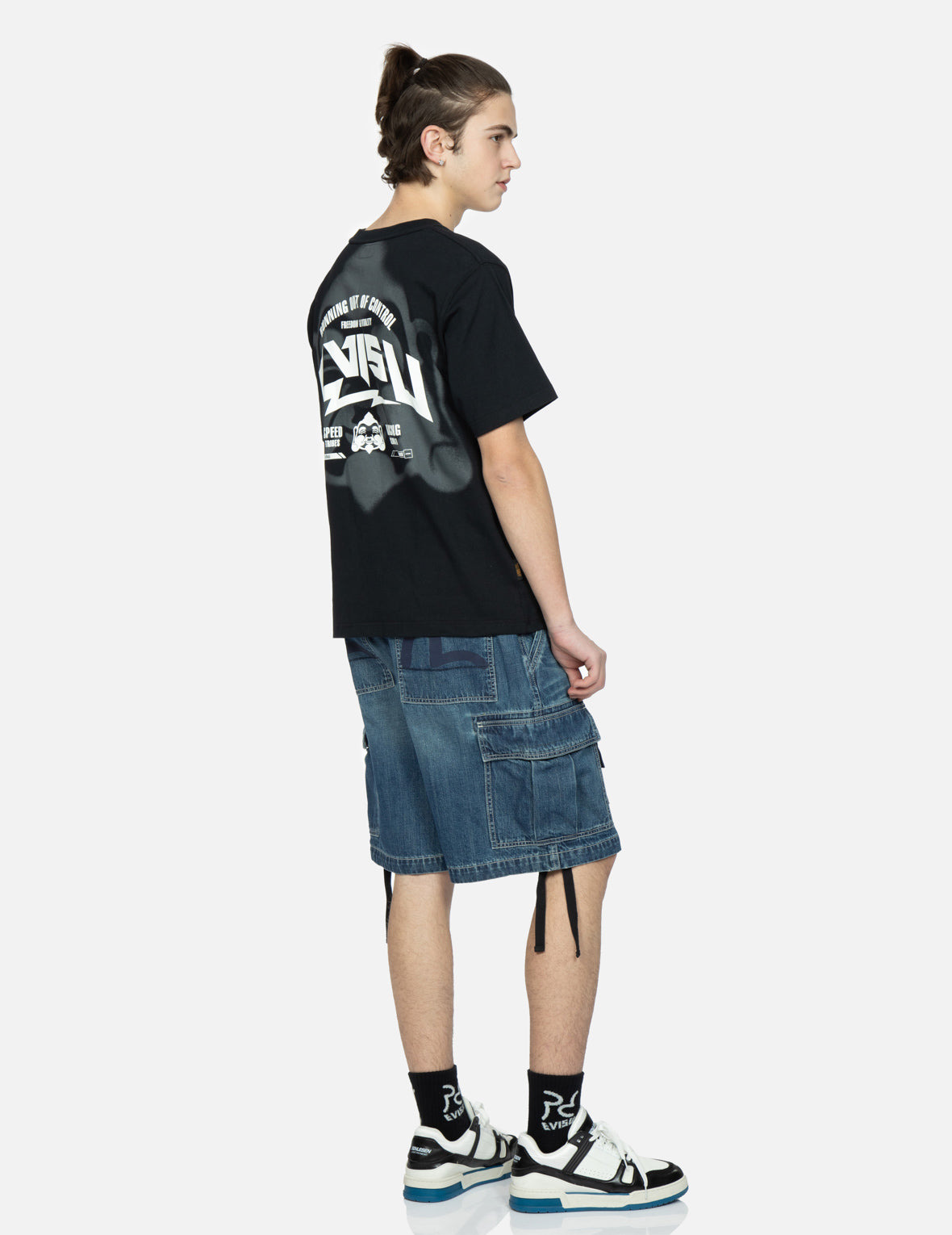SEAGULL PRINT CARGO DENIM SHORTS - 4