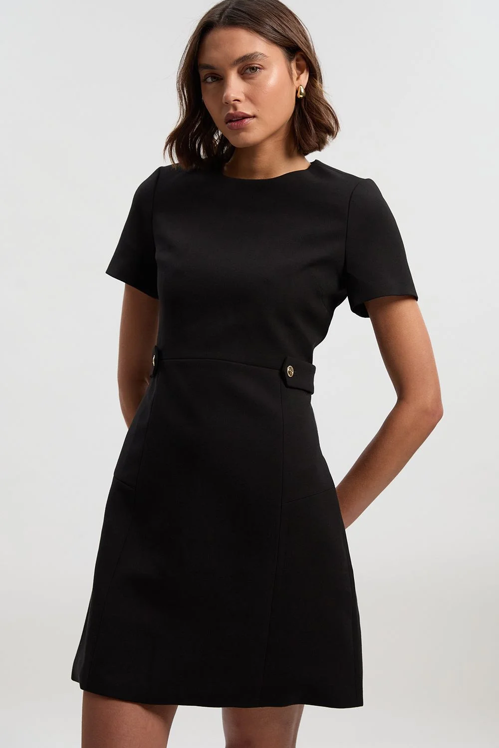 Petite Compact Stretch Essential Waist Tab Detail Tailored Mini Dress - 1