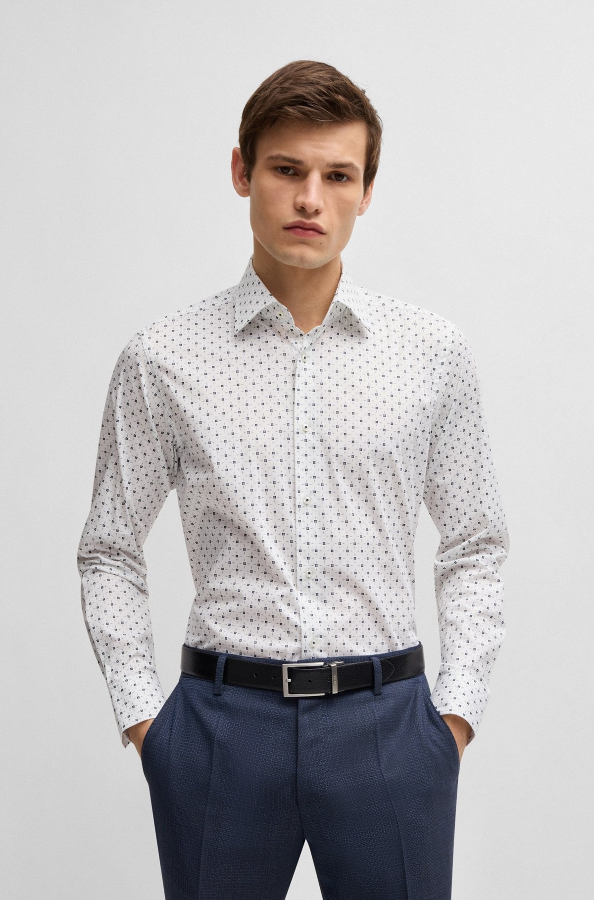 REGULAR-FIT SHIRT IN PRINTED STRETCH-COTTON POPLIN - 2