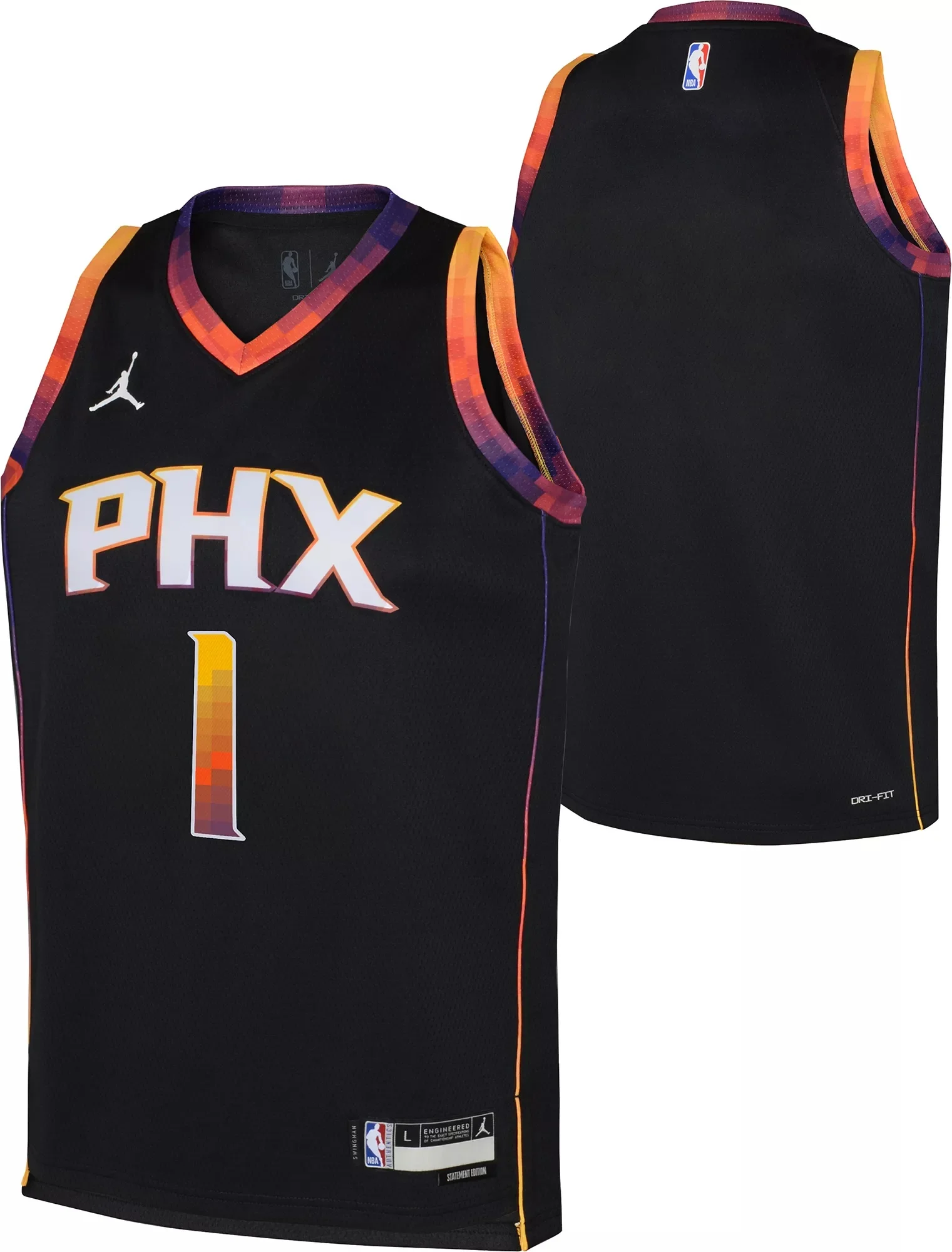 Jordan Youth Phoenix Suns Devin Booker #1 Black Dri-FIT Swingman Jersey - 1