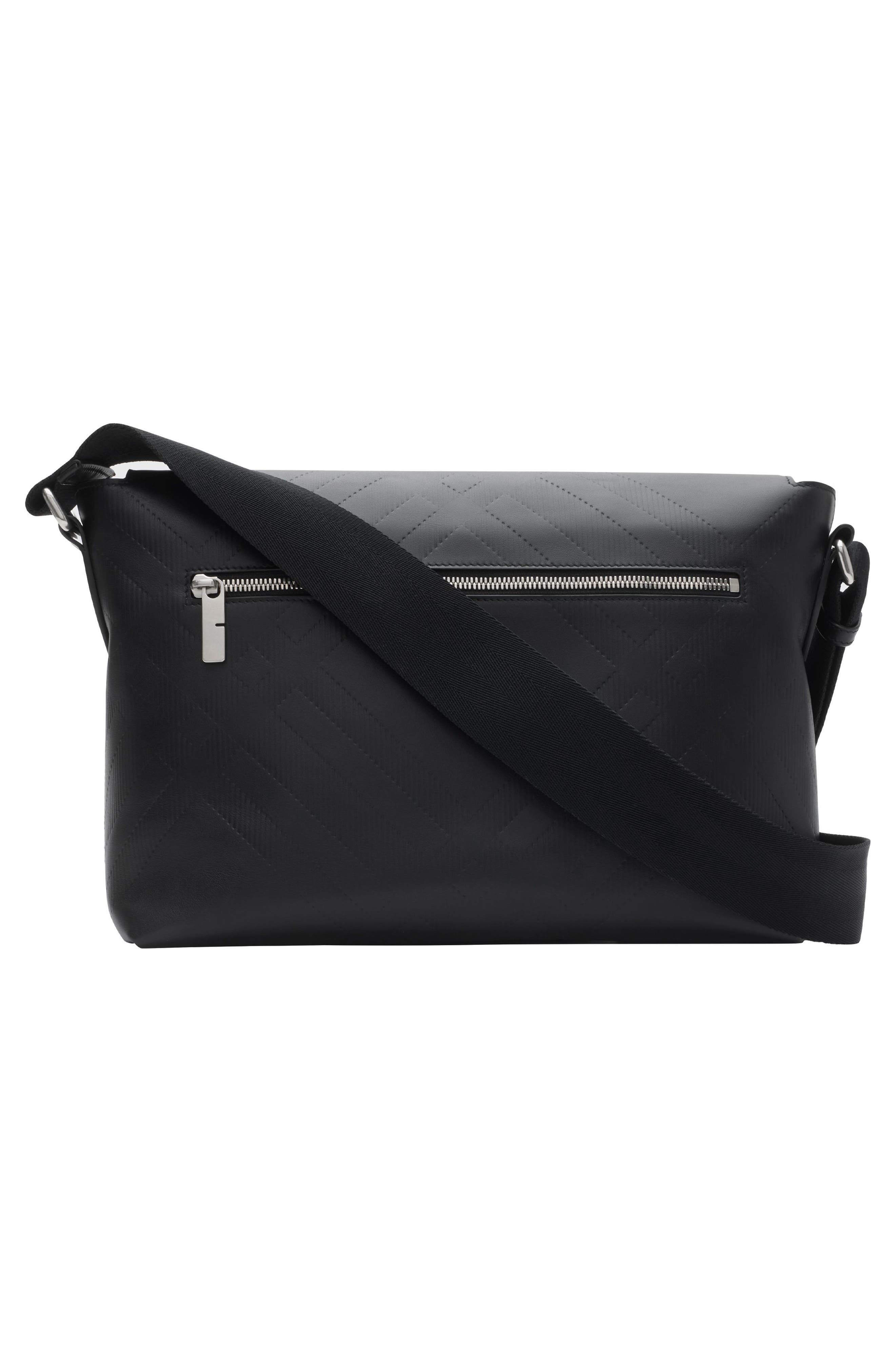 burberry Large Embossed Check Buckled Messenger Bag in Black at Nordstrom - 3