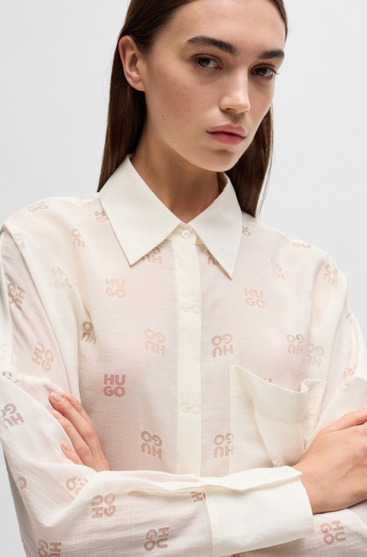 OVERSIZE-FIT BLOUSE WITH BURNOUT LOGO PRINT - 4