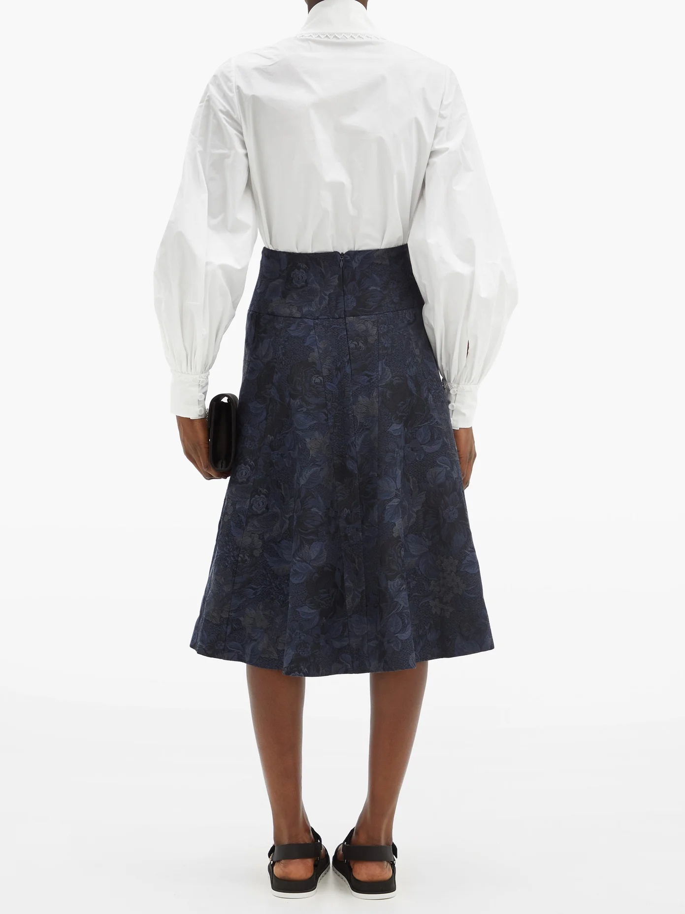 Nymphea cotton-blend floral-jacquard midi skirt - 5