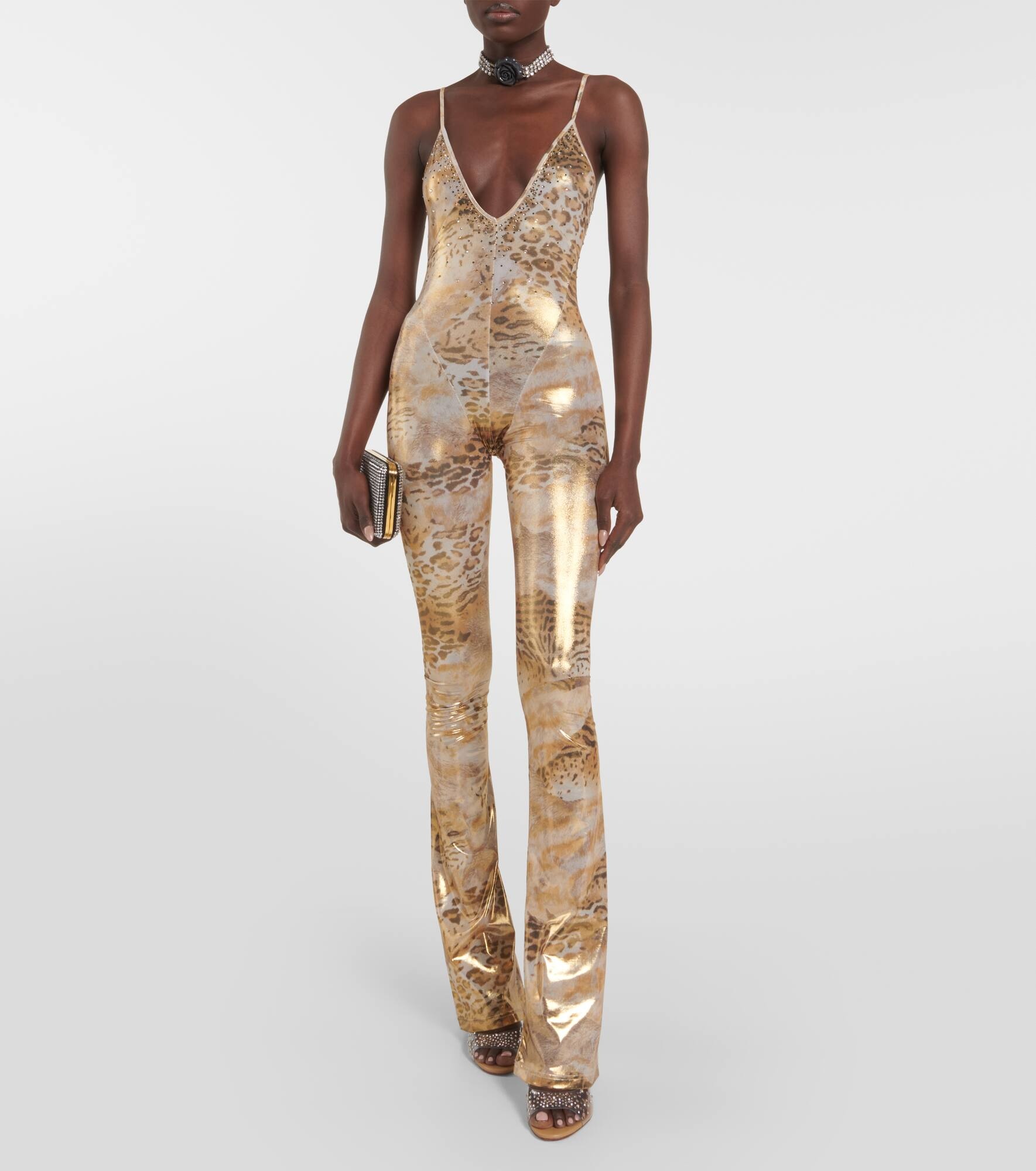 Embellished printed flared jumpsuit - 2