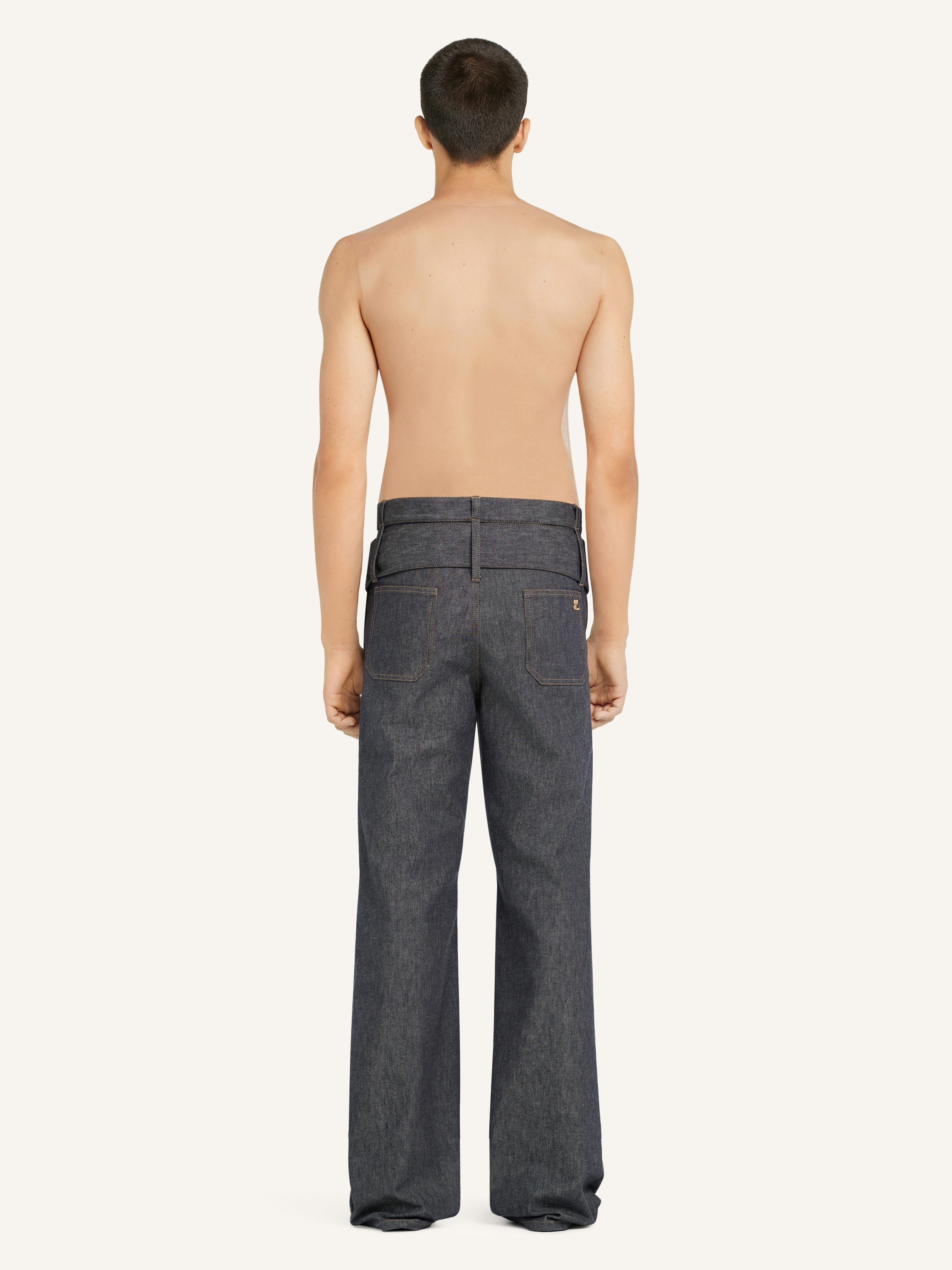 DOUBLE BELTED DENIM BAGGY PANTS - 4