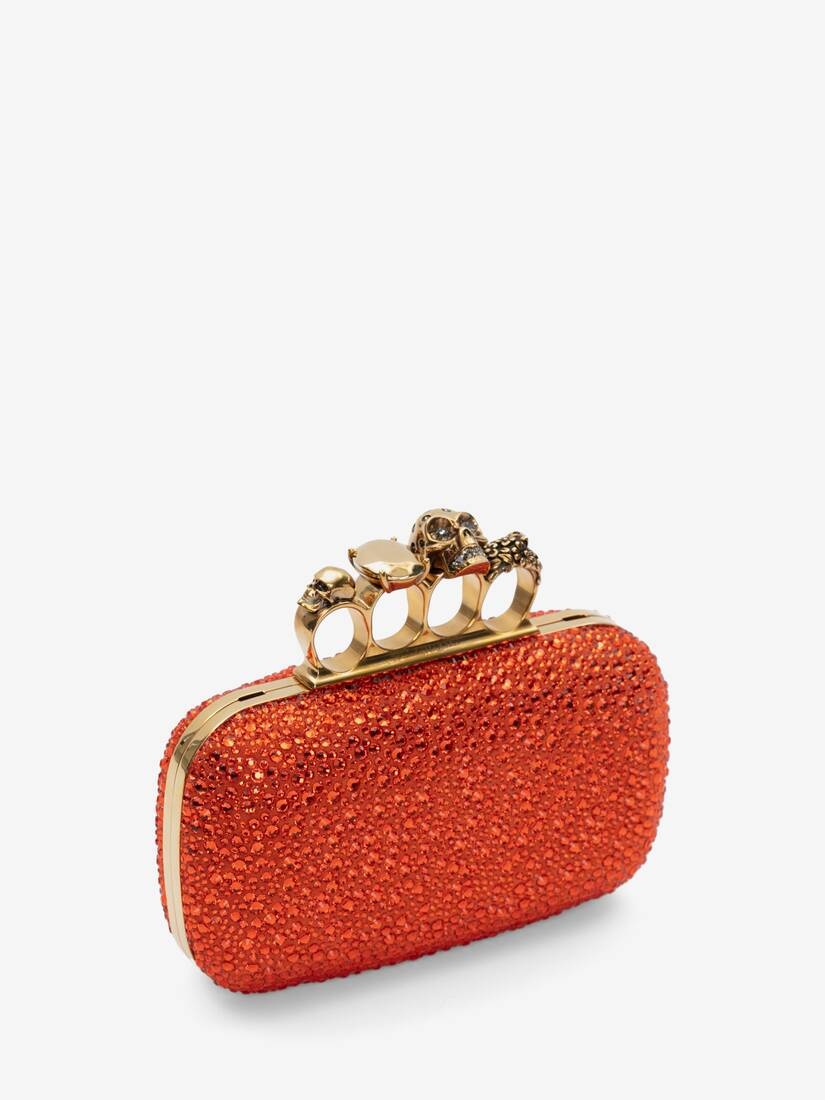Women's Skull Four Ring Clutch in Orange - 2