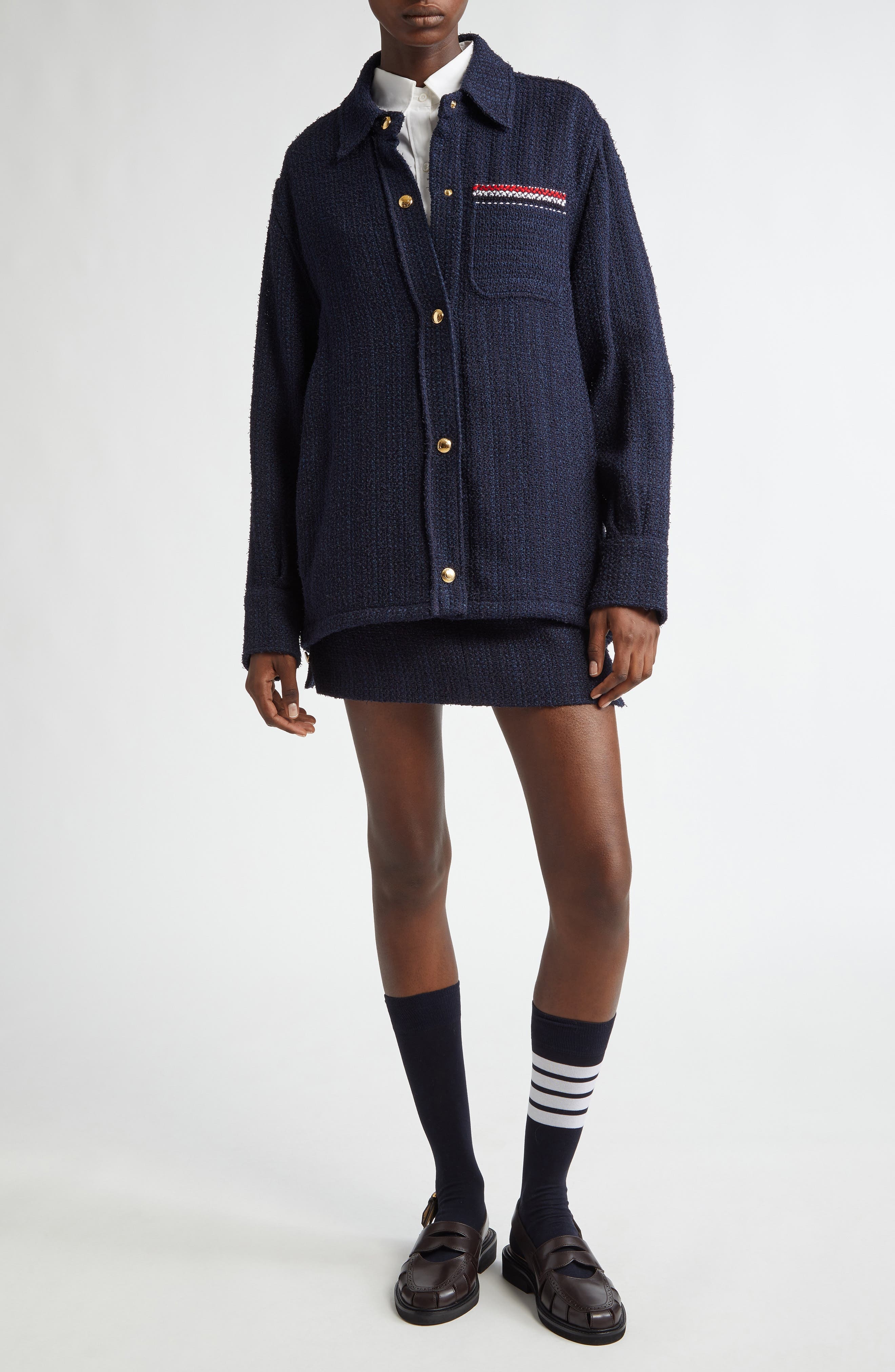 Thom Browne Tweed Shirt Jacket in Navy at Nordstrom - 2