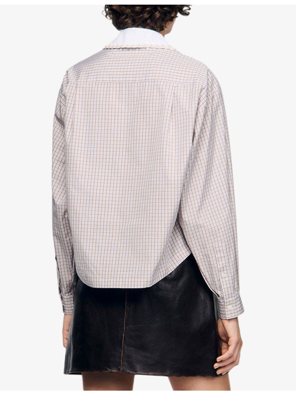 Contrast-Collar Long-Sleeve Checked Flannel Shirt - 4