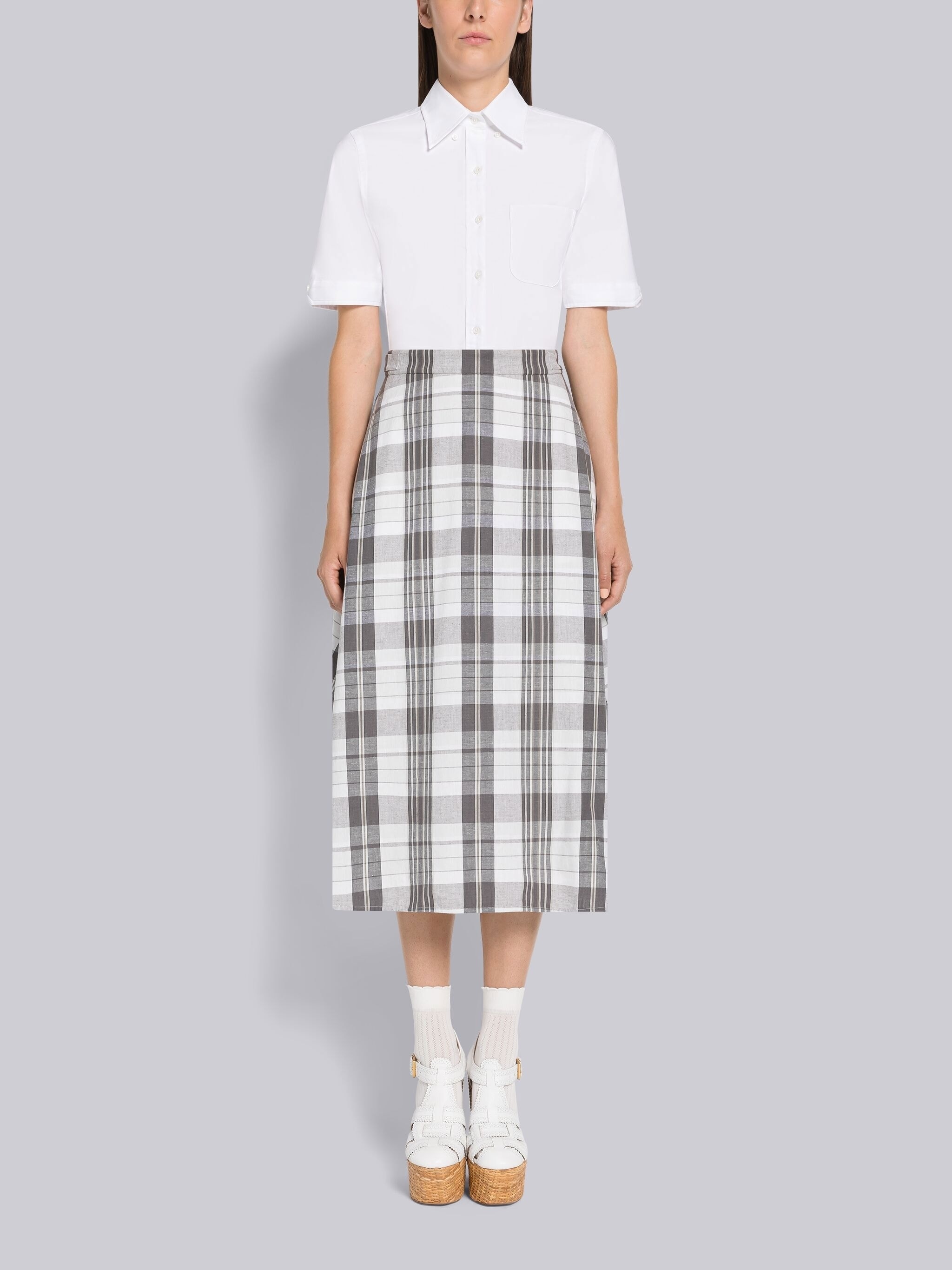 Madras Oxford A-line Short Sleeve Shirtdress - 1