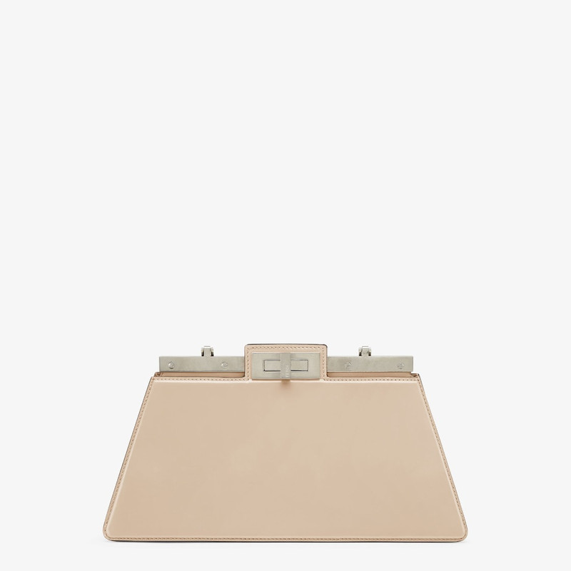 Medium Peekaboo Cut bag made of glossy beige leather. A new evolution of the iconic Peekaboo ISeeU, 3