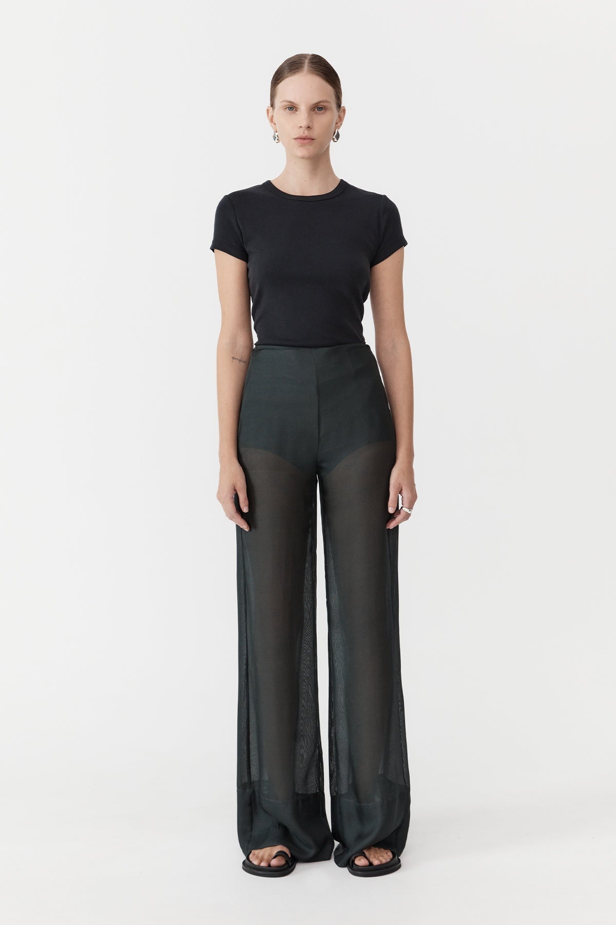 Sheer Silk Gauze Pants - Soot - 2