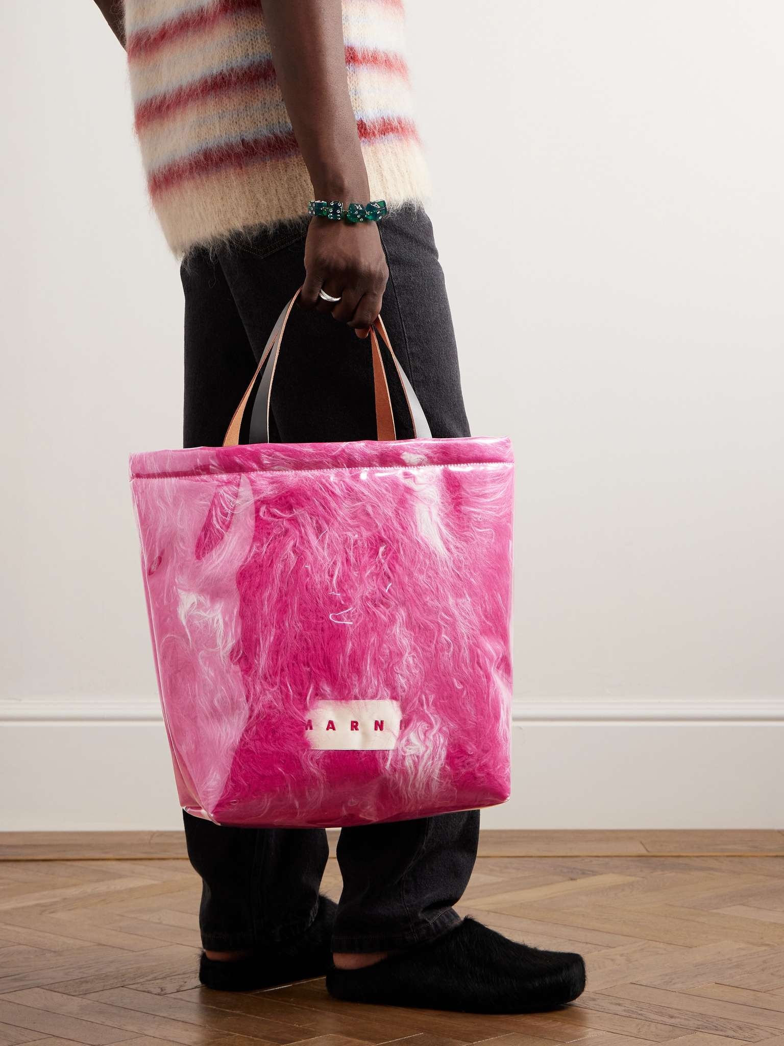 Leather-Trimmed Faux Fur and PVC Tote Bag - 2