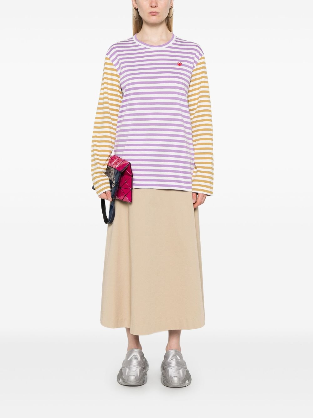 logo-appliqué striped cotton T-shirt - 3
