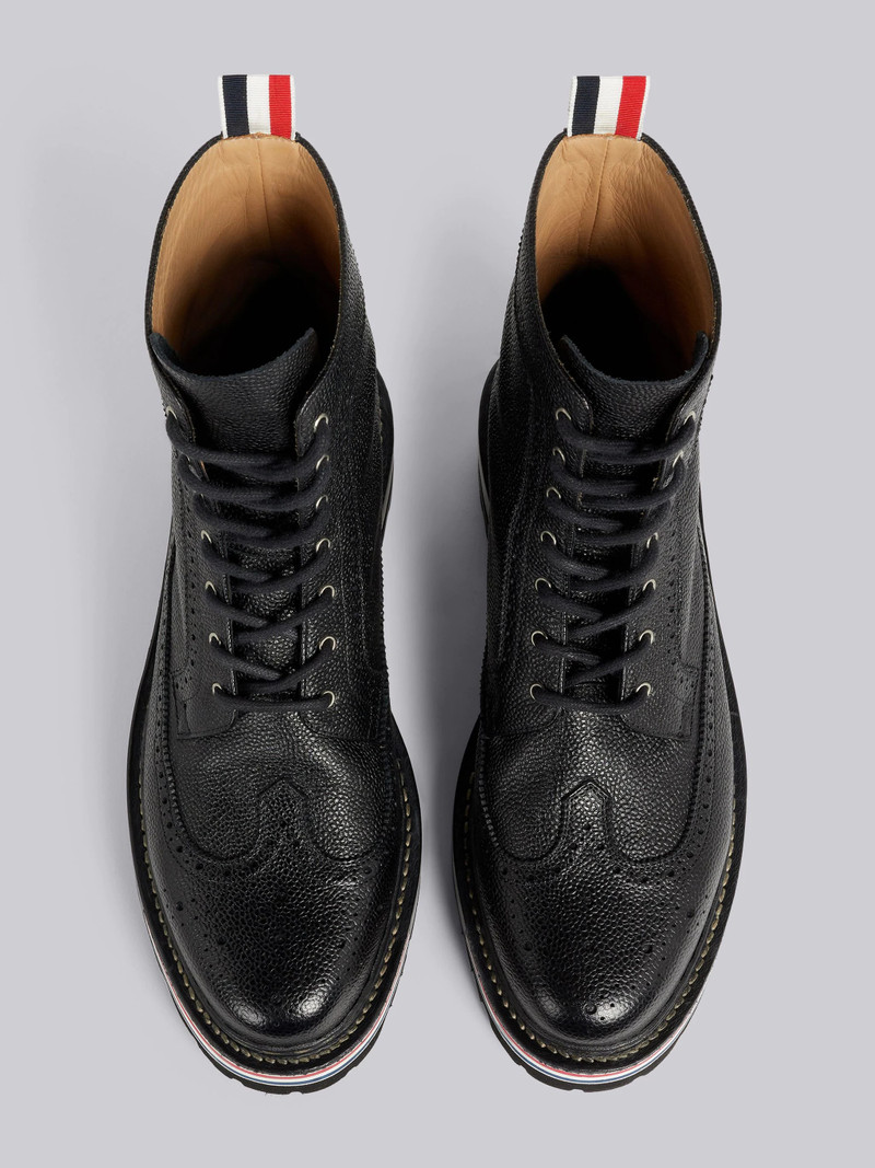 Black Pebble Grain Leather Stripe Insert Hiking Sole Longwing Boot 4