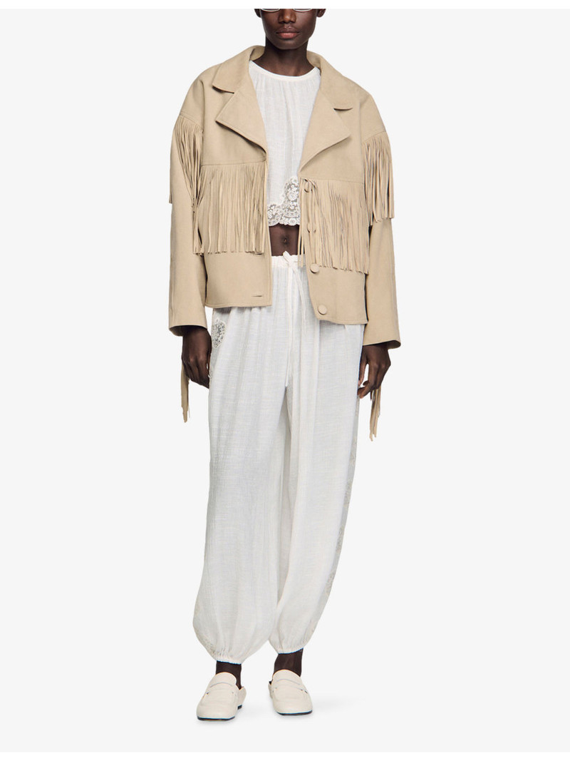 Sandro Oversized Fringed Suede Jacket outlook