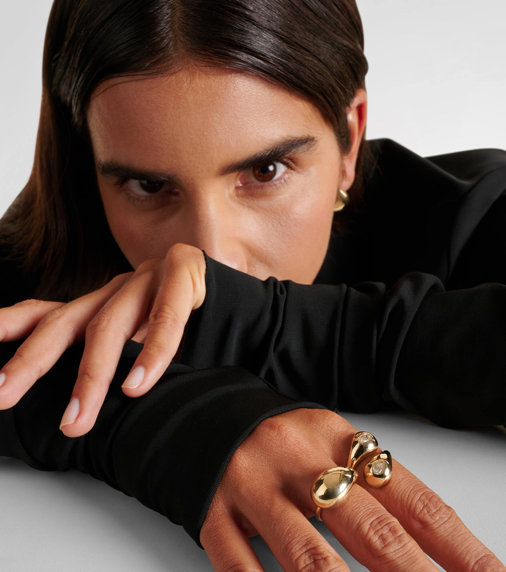 Water Droplet 14kt gold ring with diamonds - 2