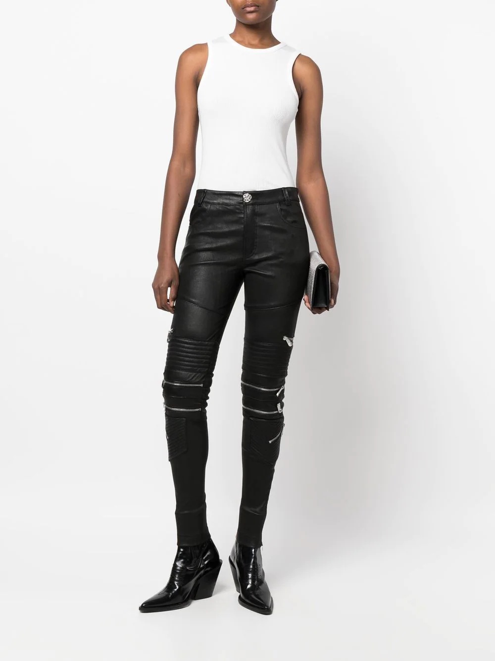 lambskin skinny-fit zipped trousers - 2