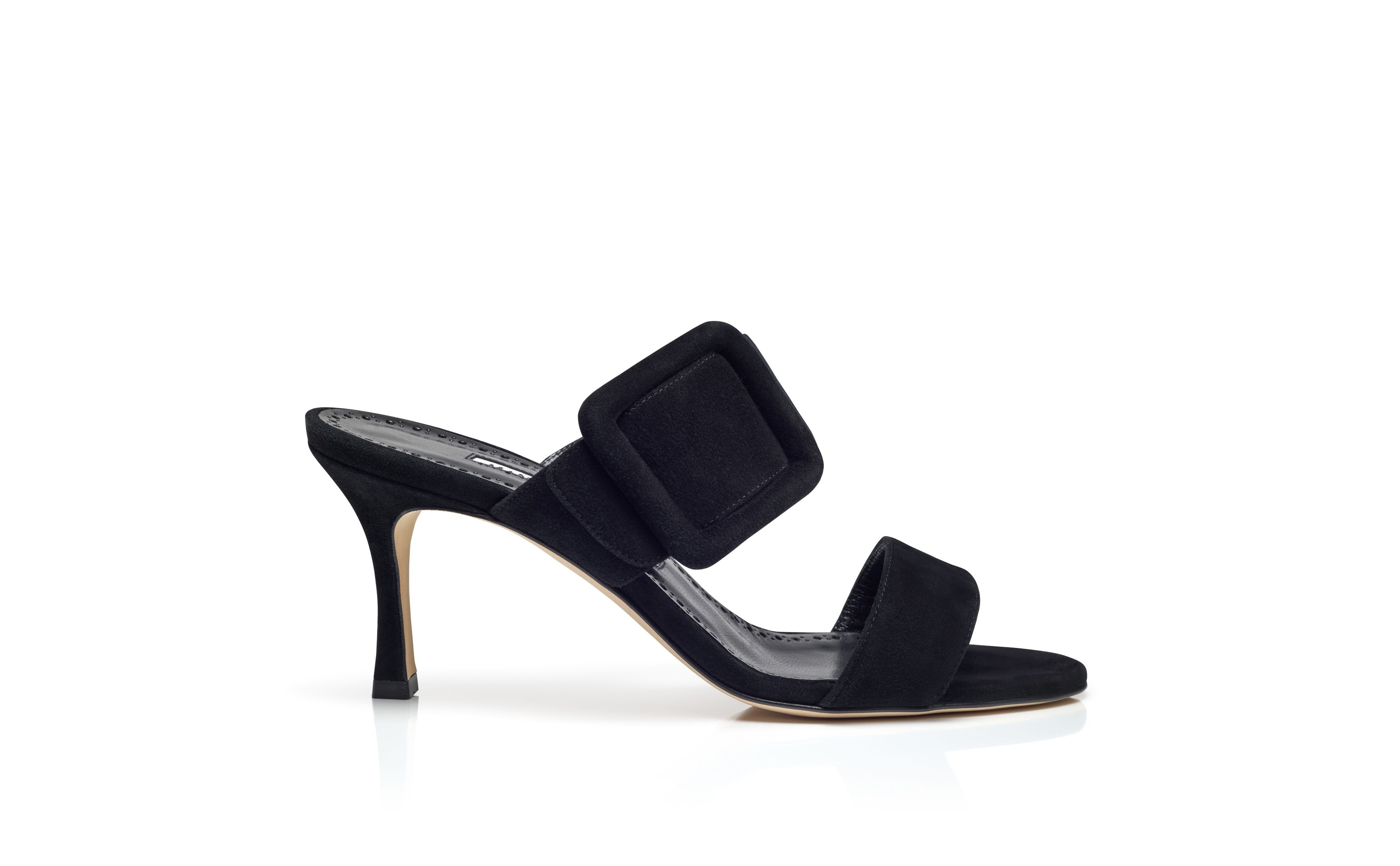 Black Suede Open Toe Mules - 1