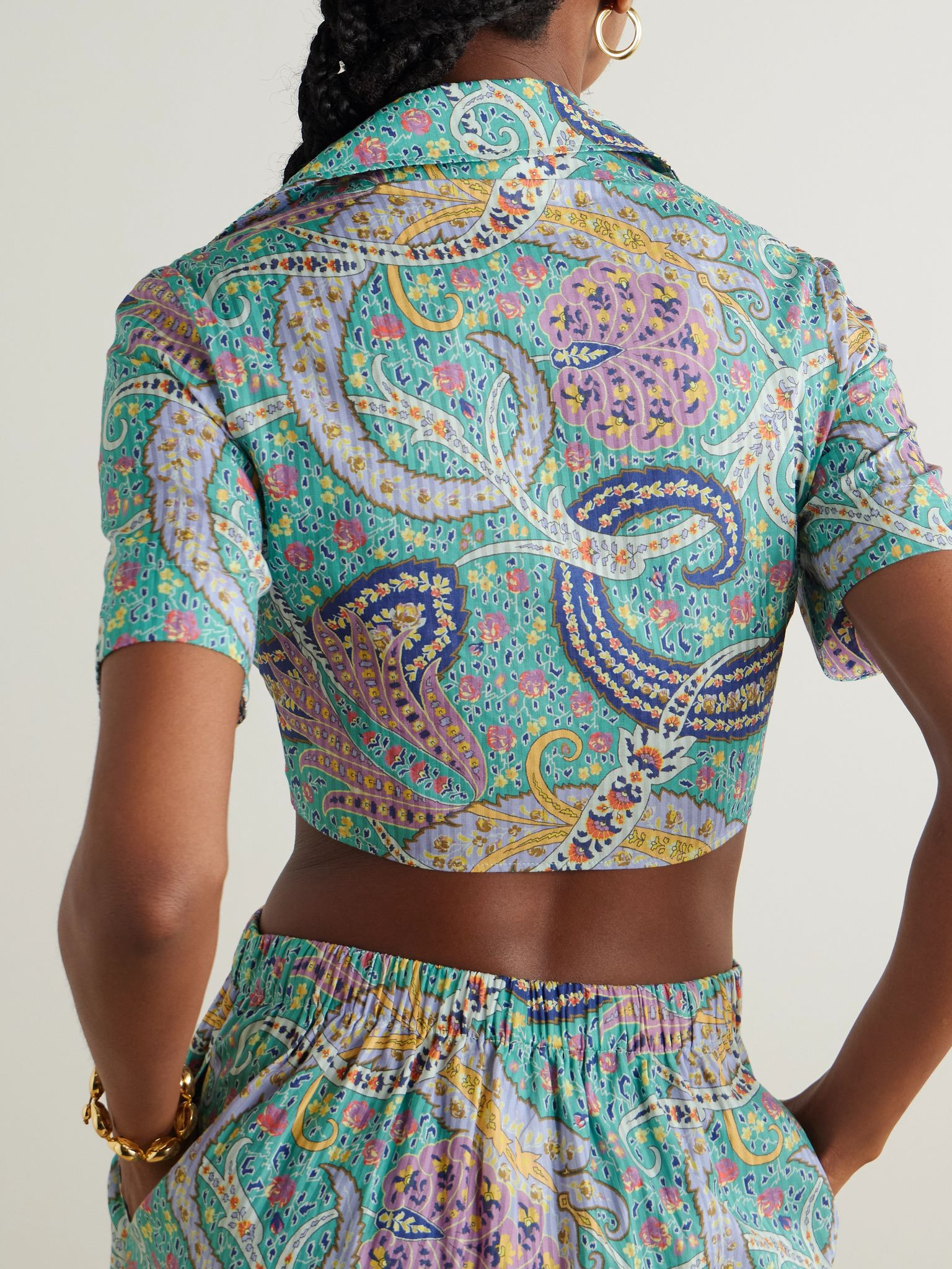 Knotted cropped cotton and silk-blend voile shirt Light blue - 3