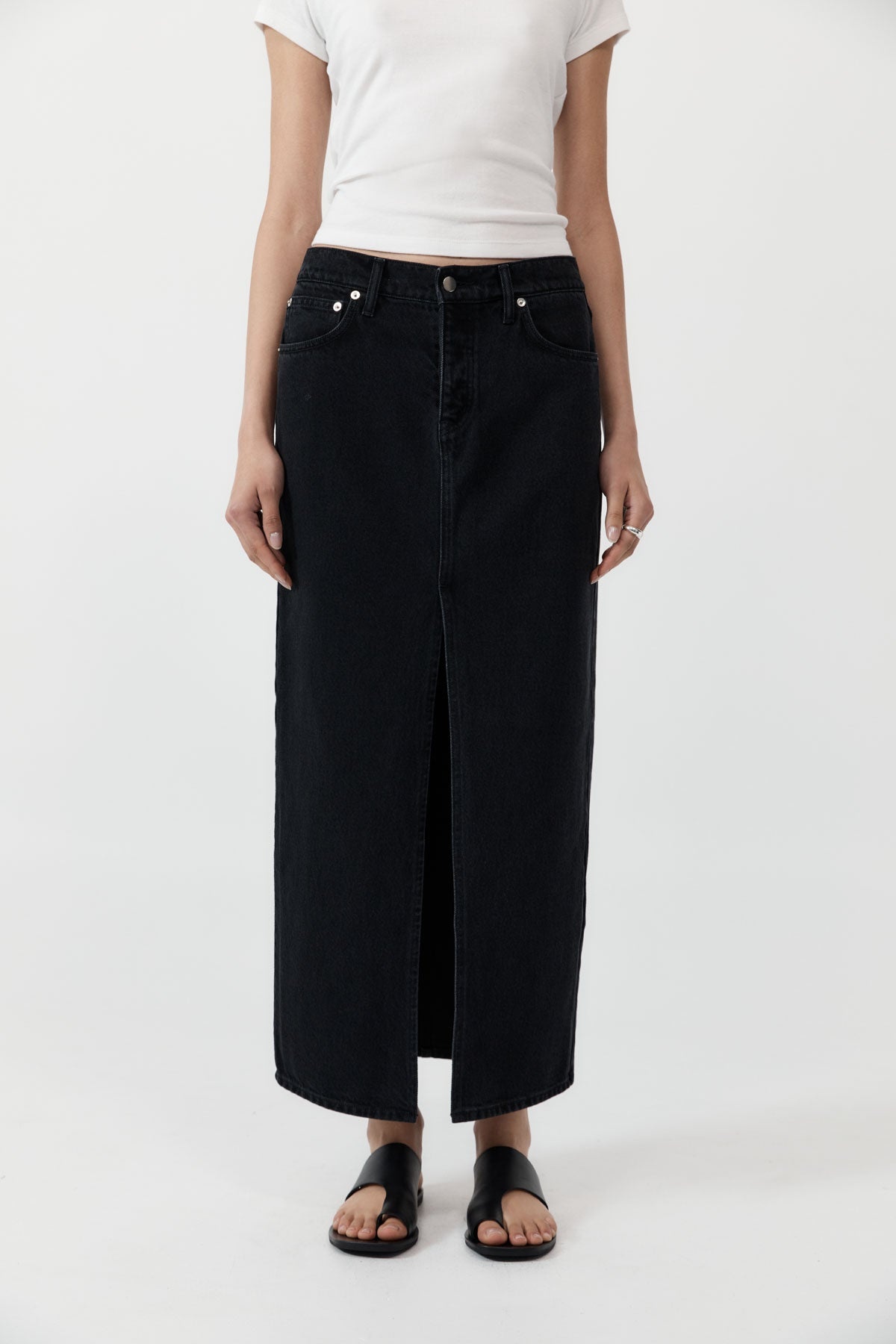 Denim Maxi Skirt - Washed Black - 5