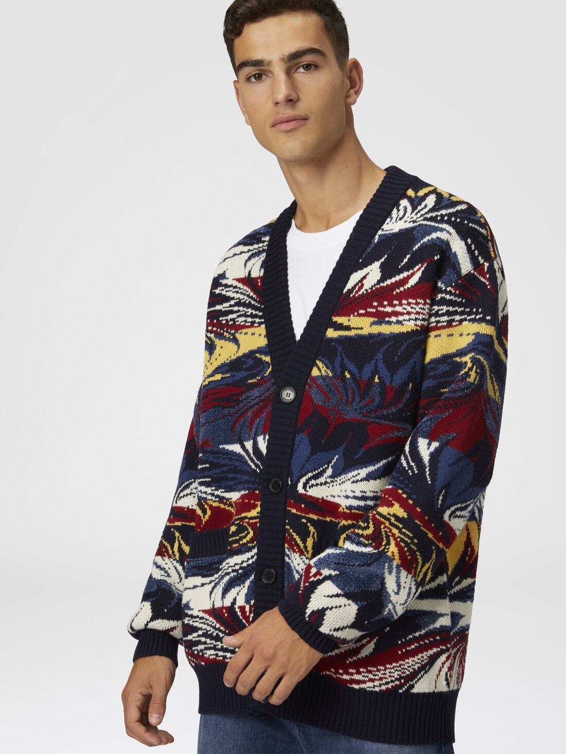 Jacquard wool cardigan with Venetian paper motif - 4